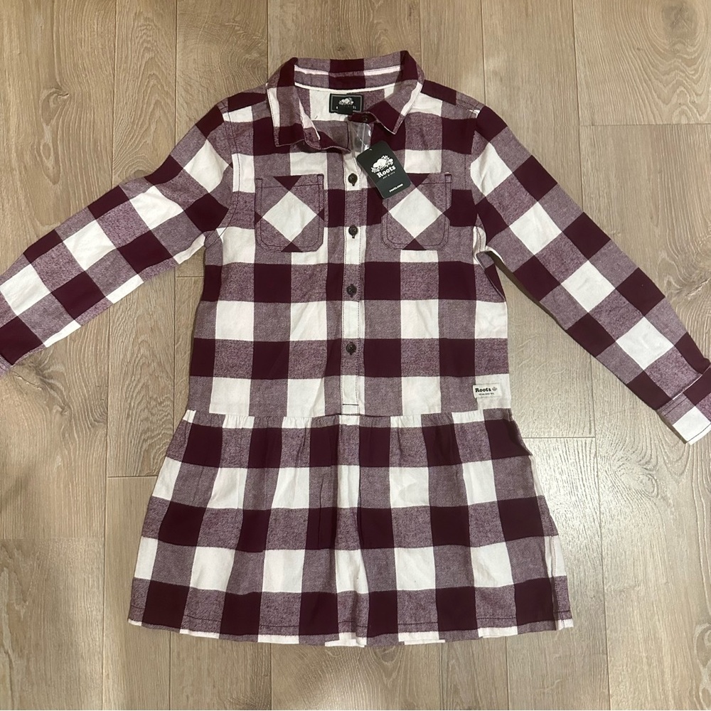 Roots Checkered Kids Dress in Maroon and White - Size M (7-8)